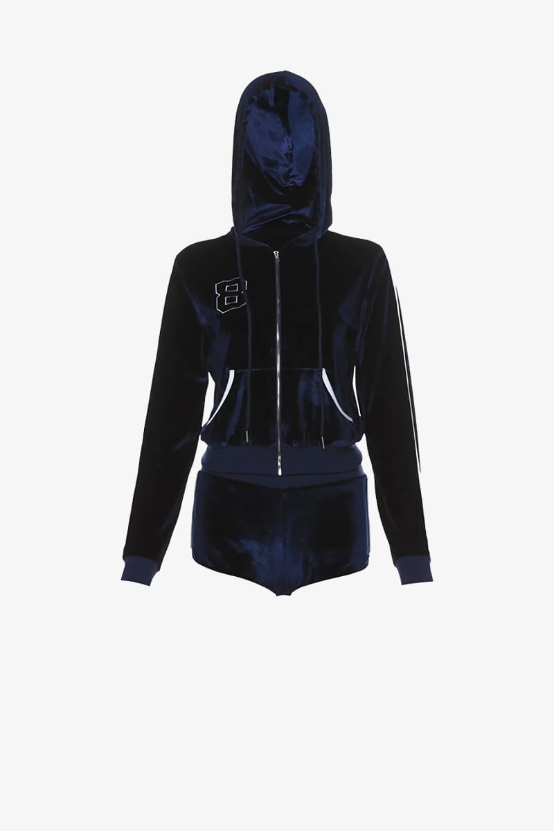 Velvet Zip-Up Hoodie & Short Shorts Set