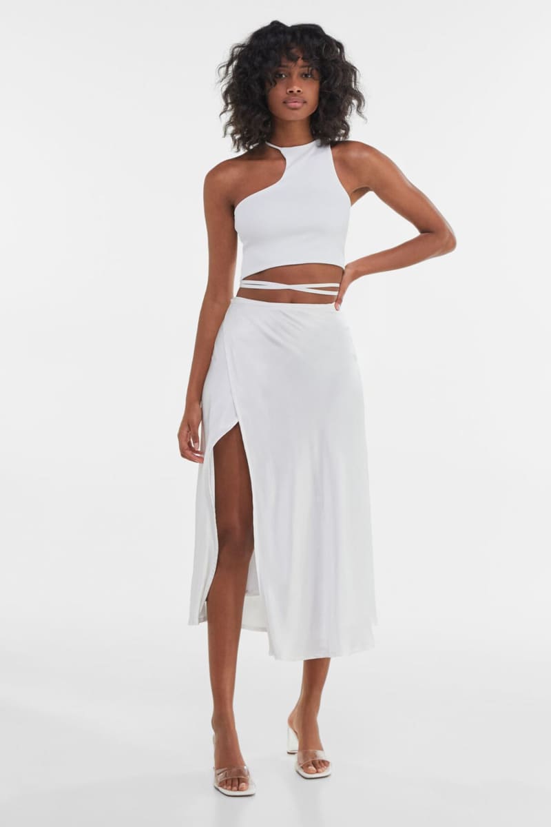 White Asymmetrical Halter One Shoulder Crop Top Shirts & Tops