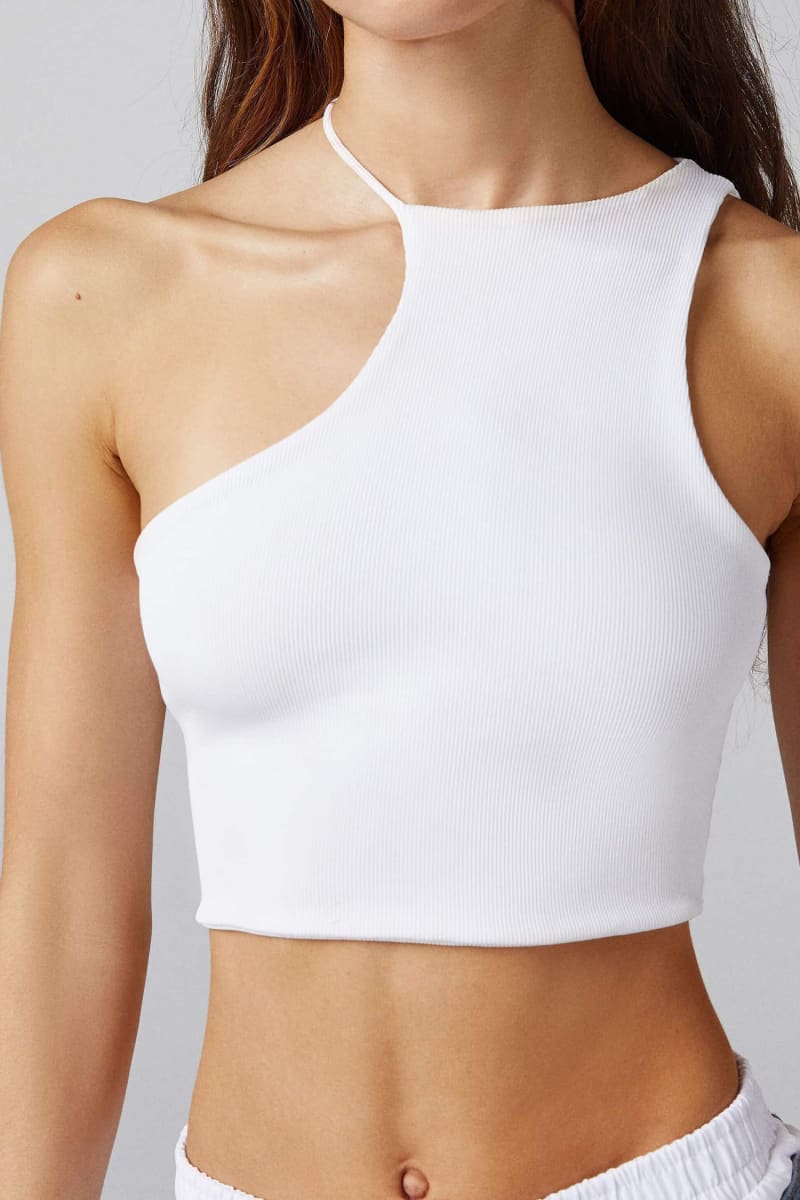 White Asymmetrical Halter One Shoulder Crop Top Shirts & Tops