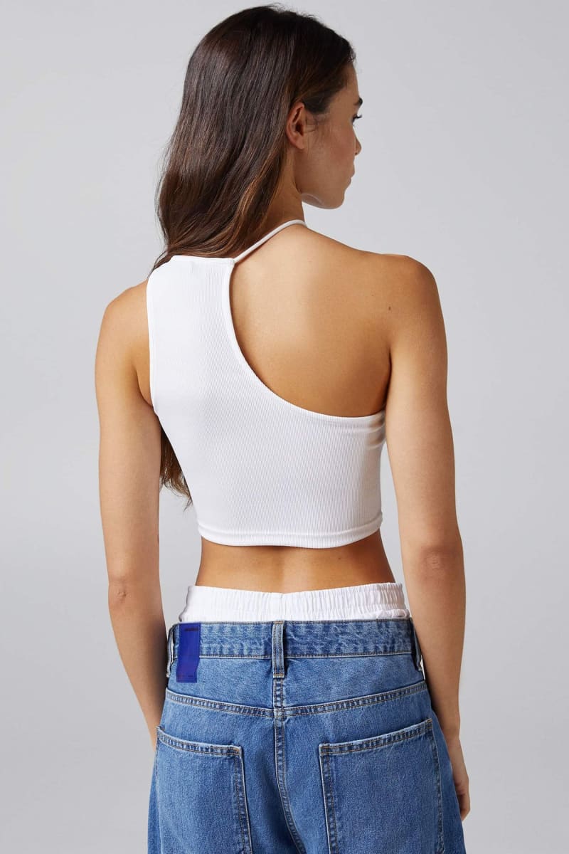 White Asymmetrical Halter One Shoulder Crop Top Shirts & Tops