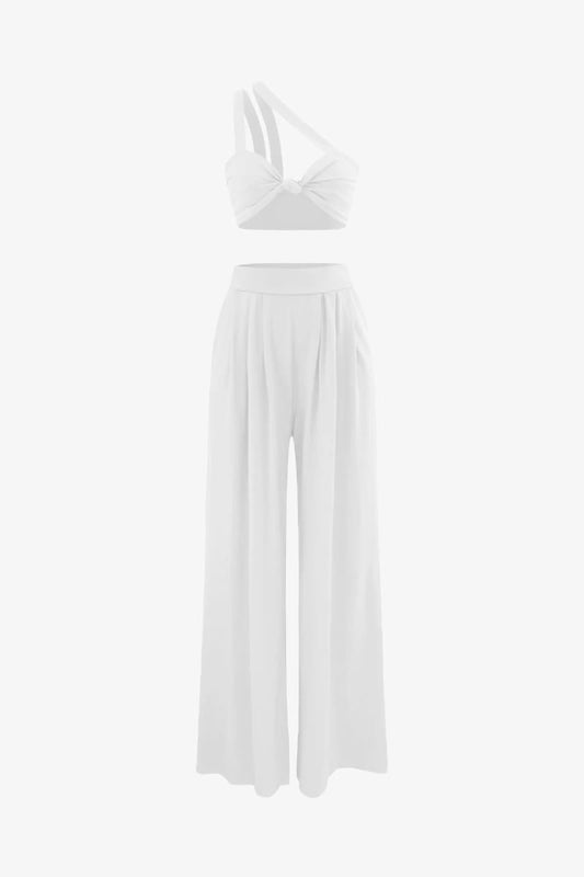 White Crop Top And High Waisted Palazzo Pants Set