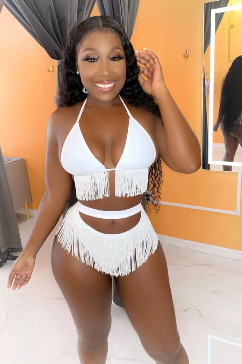 White Cut Out Fringe Bikini Bikini