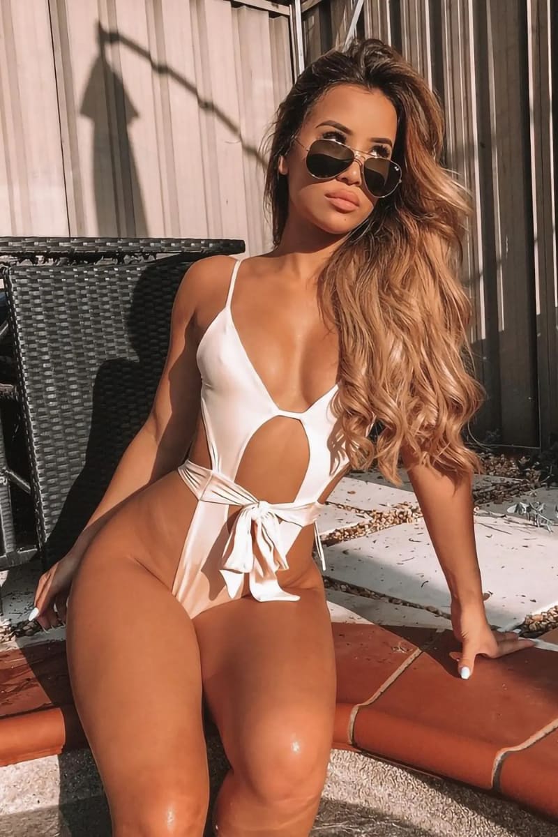 White High Leg Cut Out One Piece Swimsuit Monokini