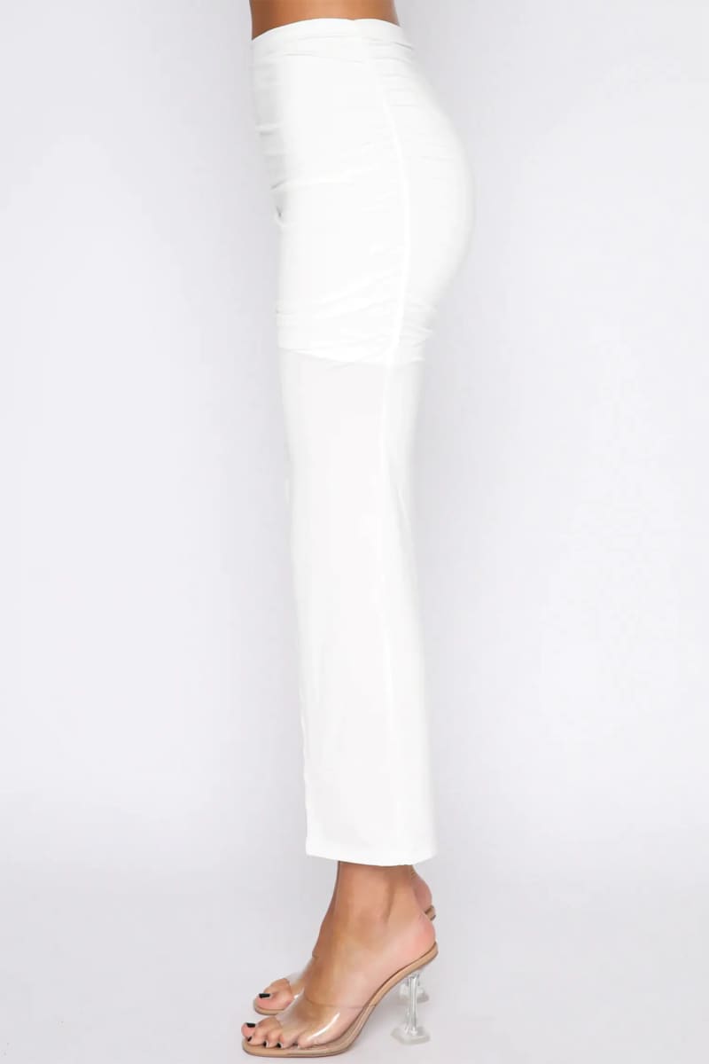 White High Waisted Ruched Asymmetrical Maxi Skirt