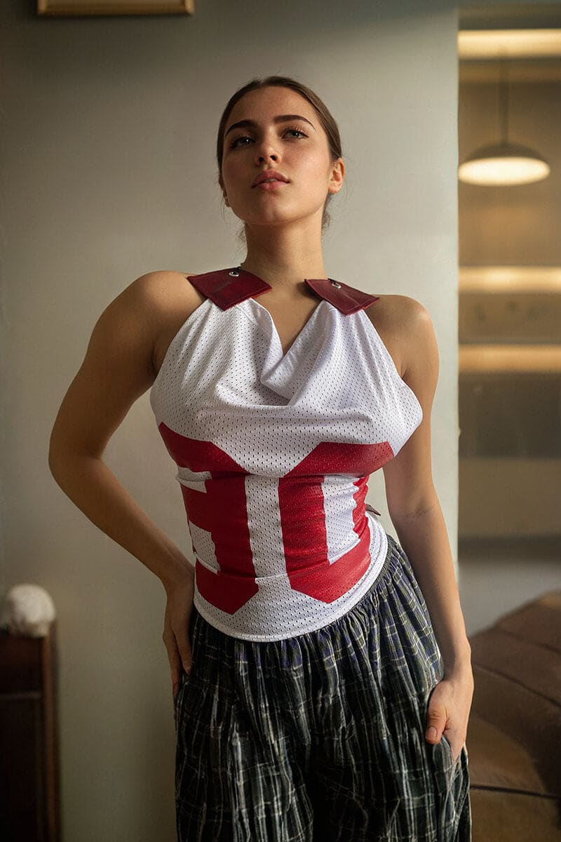 White Jersey Varsity Corset Top