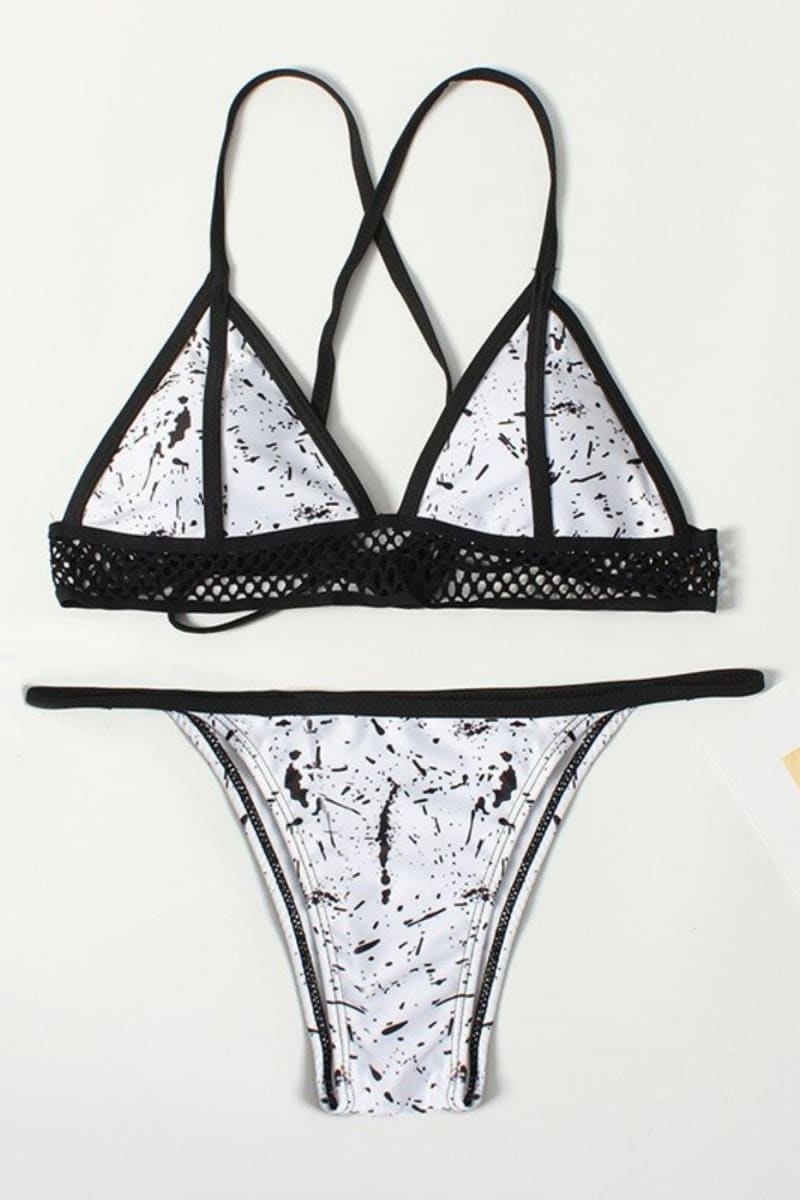 White Lace Marble Print Bikini Bikini