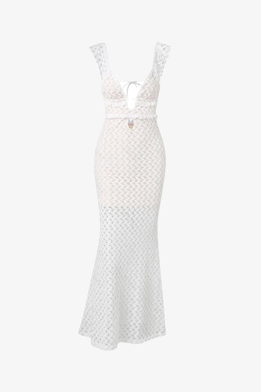 White Lace Sleeveless Backless Maxi Dress / 2