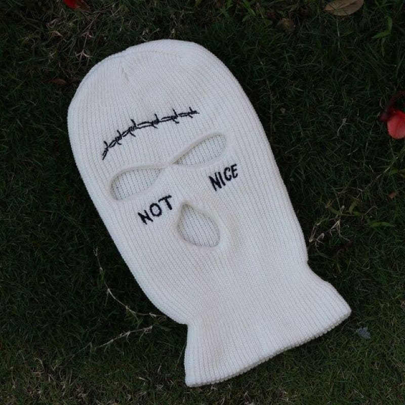 White Not Nice Stitches Three Holes Ski Mask Balaclava