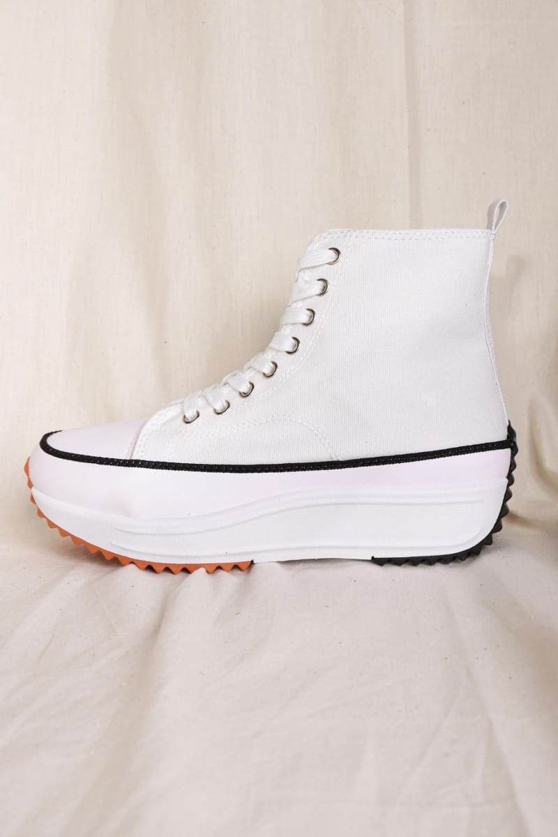 White Platform Lace Up Canvas Shoes