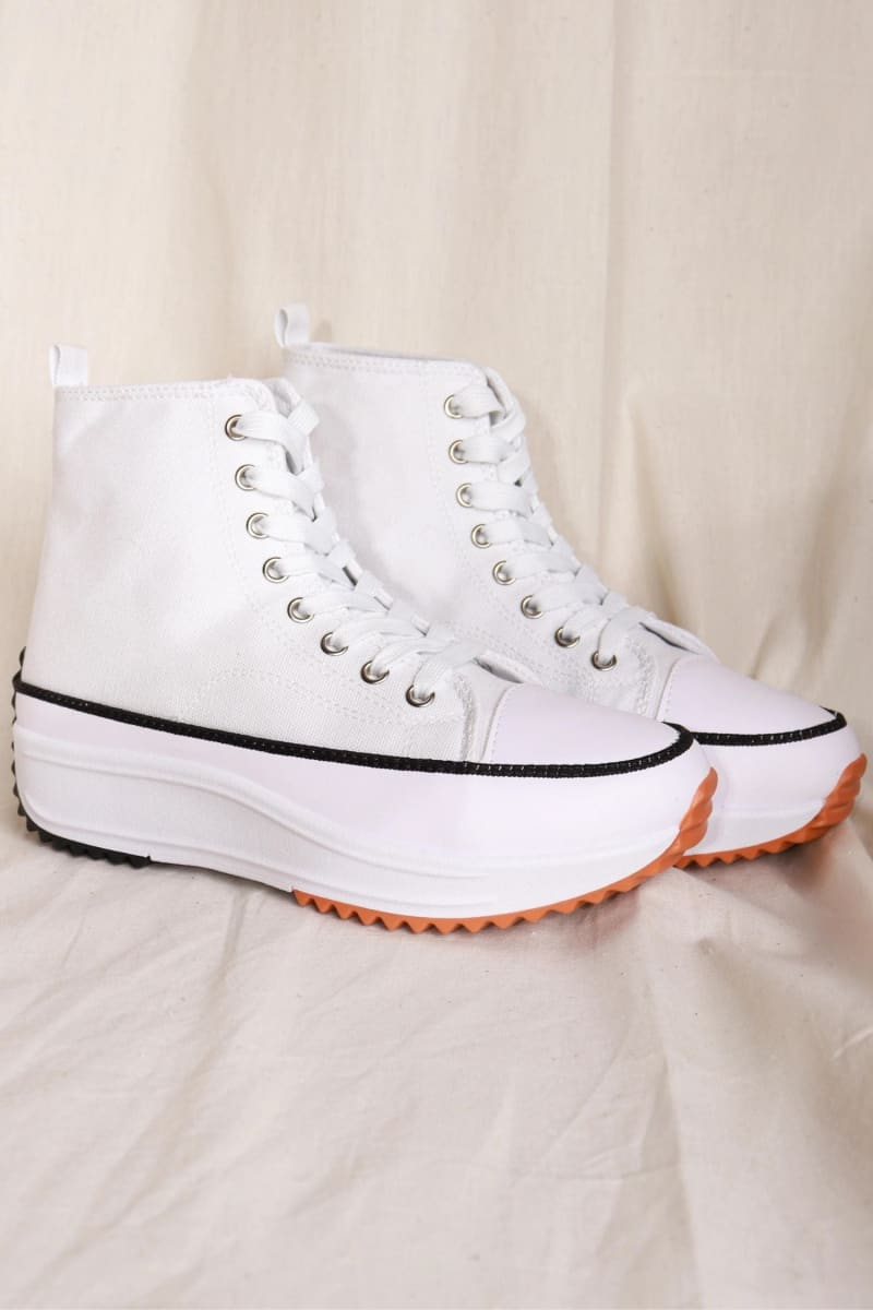 White Platform Lace Up Canvas Shoes