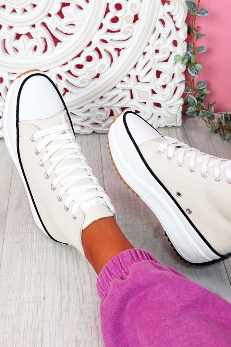 White Platform Lace Up Canvas Shoes