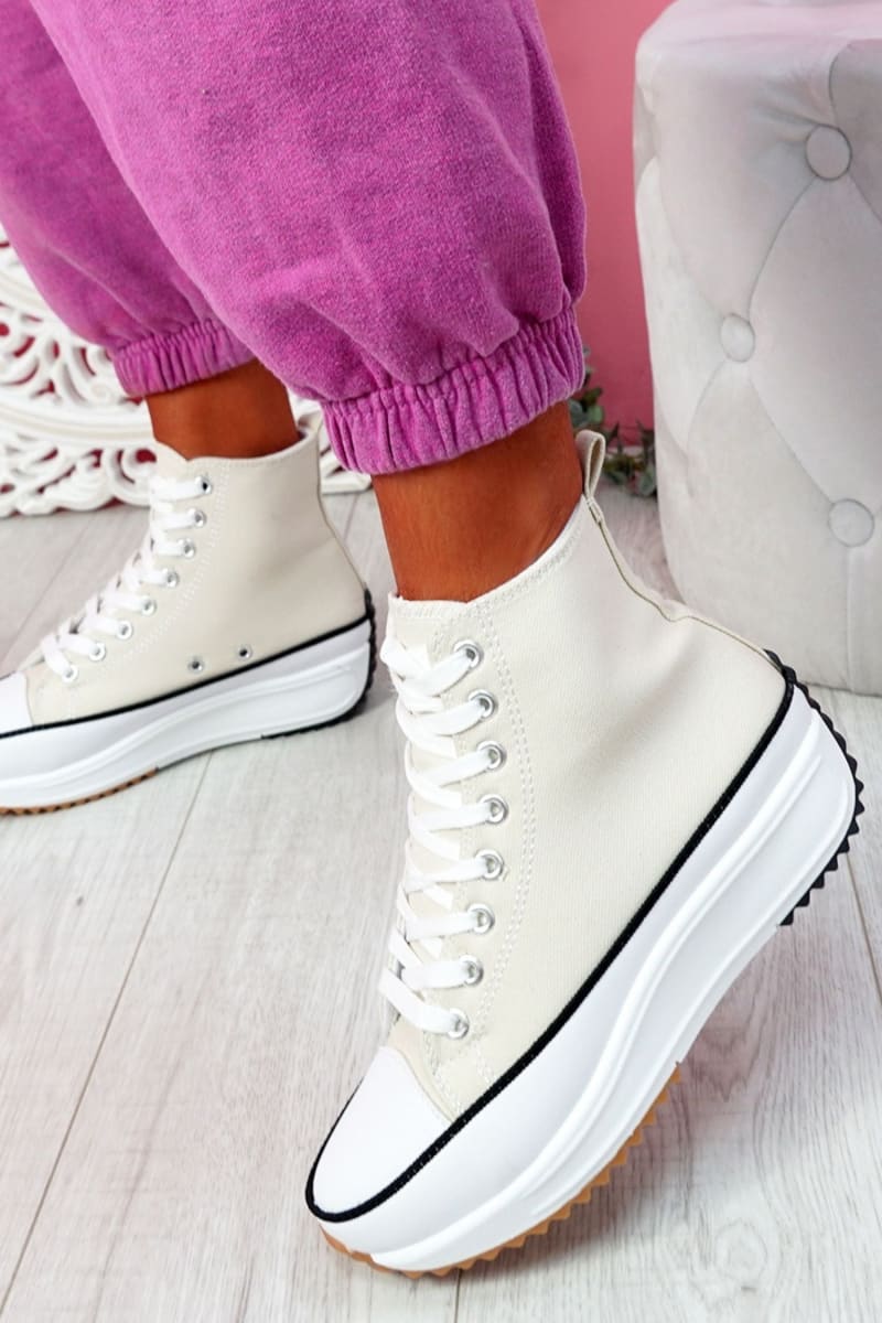 White Platform Lace Up Canvas Shoes / 5