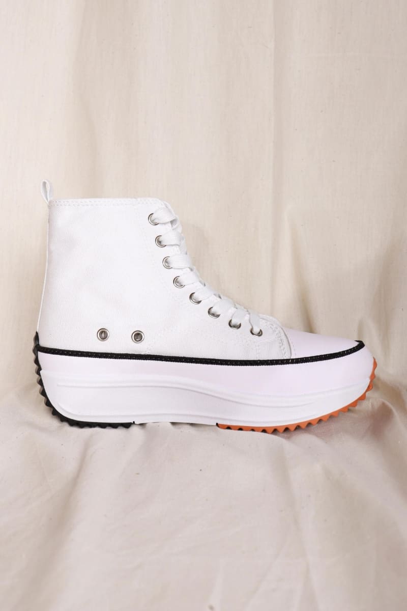 White Platform Lace Up Canvas Shoes