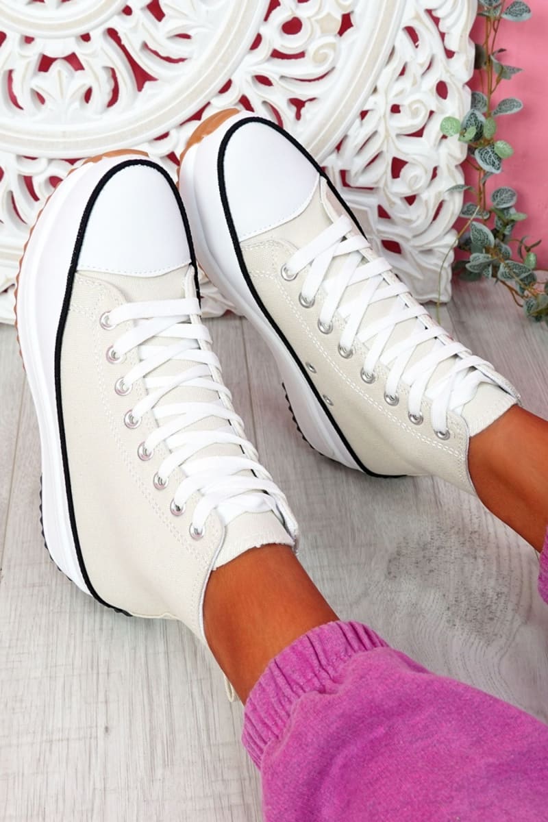 White Platform Lace Up Canvas Shoes