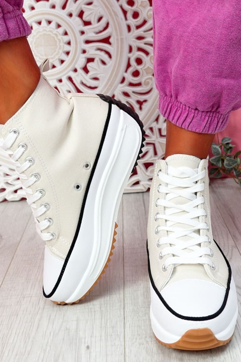 White Platform Lace Up Canvas Shoes