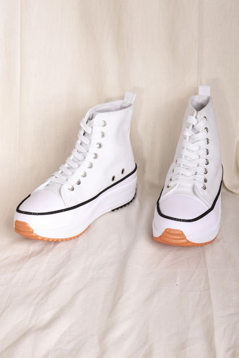 White Platform Lace Up Canvas Shoes