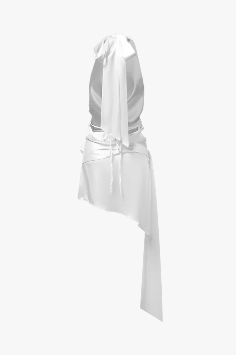 White Satin Cowlneck Short Dress Dresses