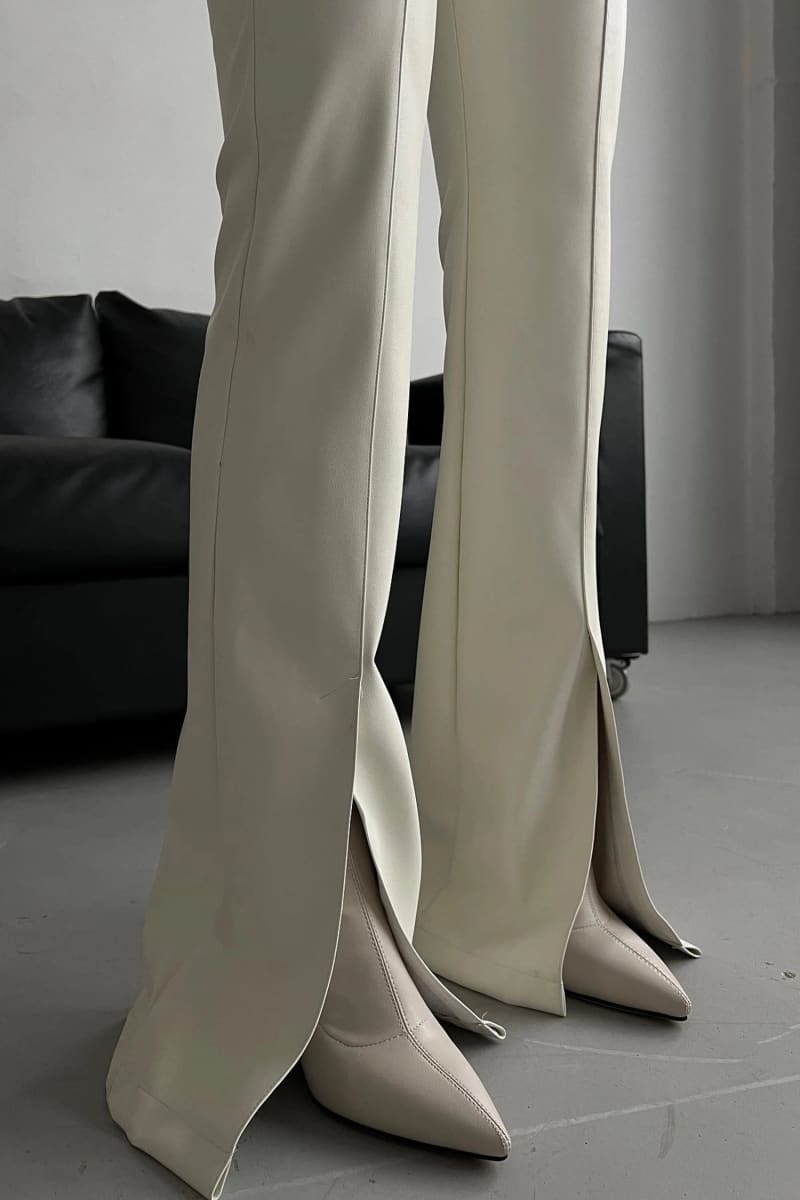 White Split Hem Flare Leather Pants