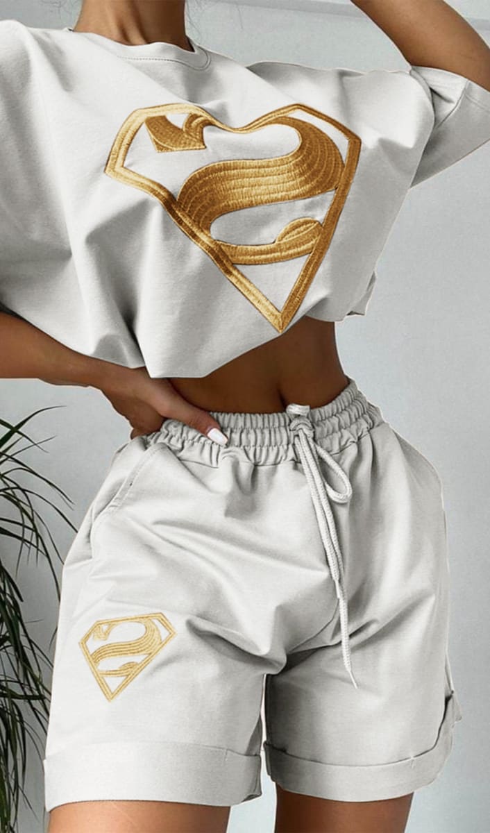 White Superman T-Shirt And Sweatshorts Two Piece Set Outfit Sets