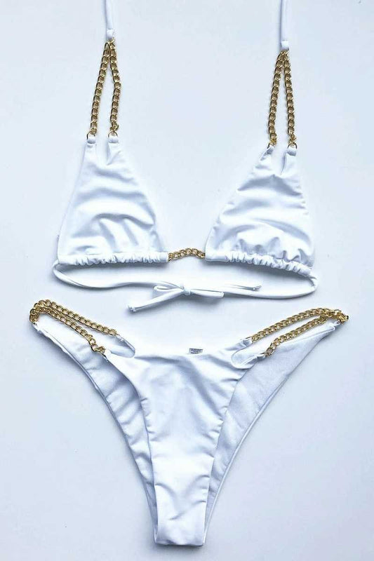 White Triangle Bikini With Gold Chain