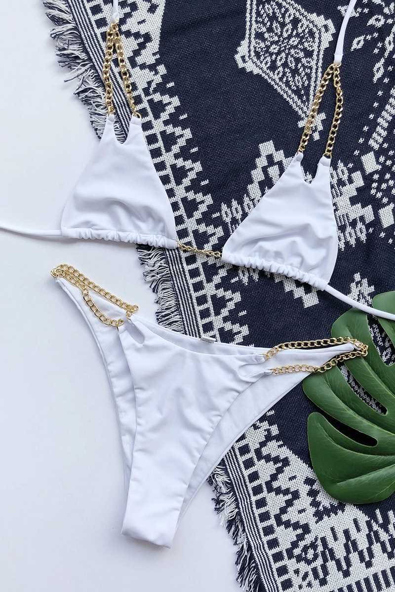 White Triangle Bikini With Gold Chain