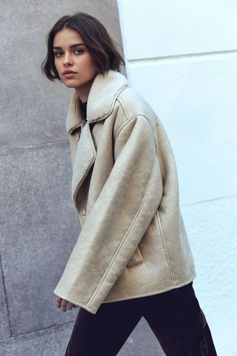 Women's Beige Suede Shearling Jacket