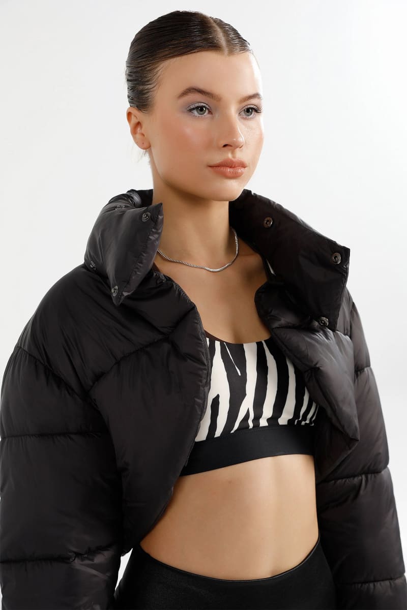 Womens Black Cropped Bolero Puffer Jacket Coats & Jackets