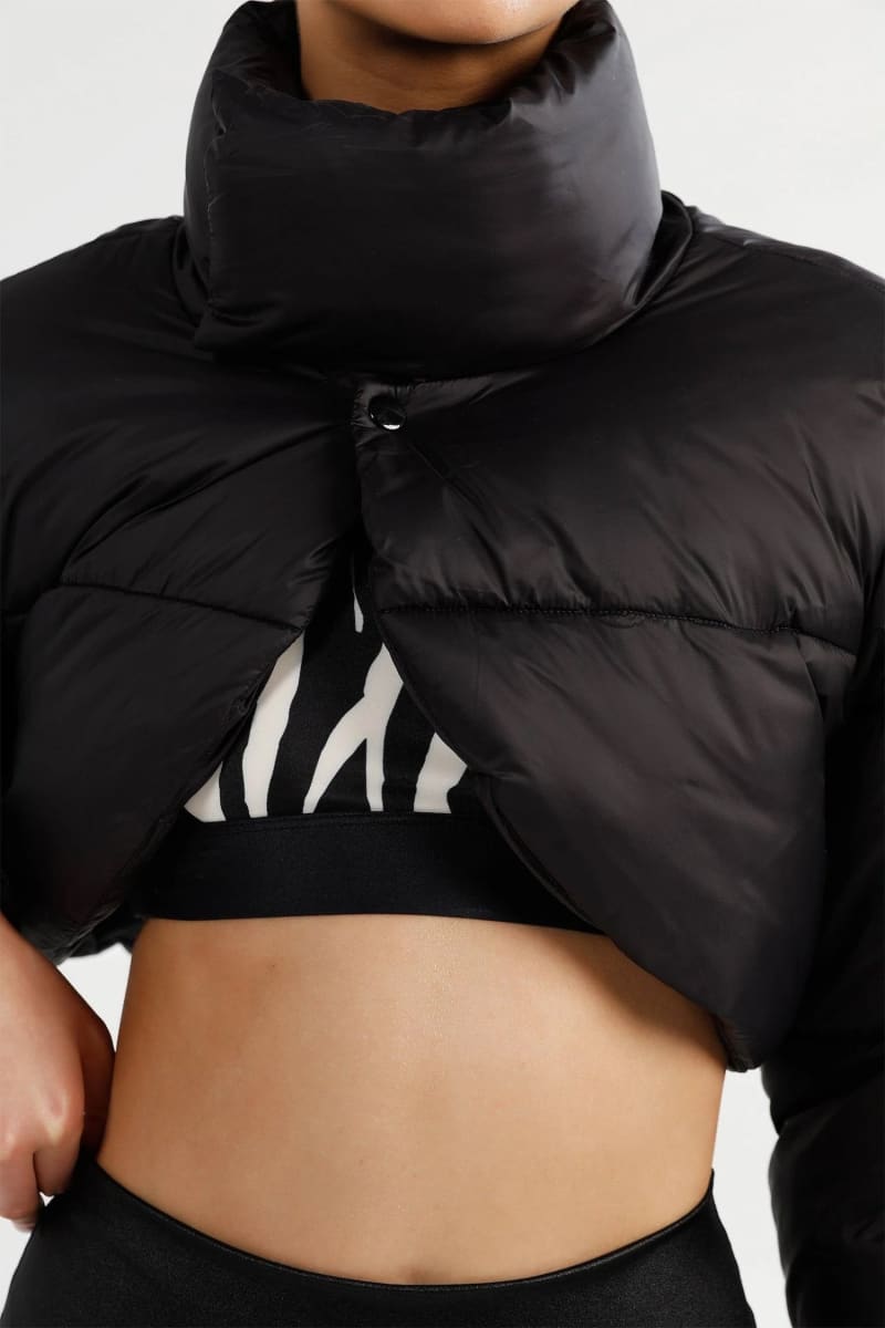 Womens Black Cropped Bolero Puffer Jacket Coats & Jackets