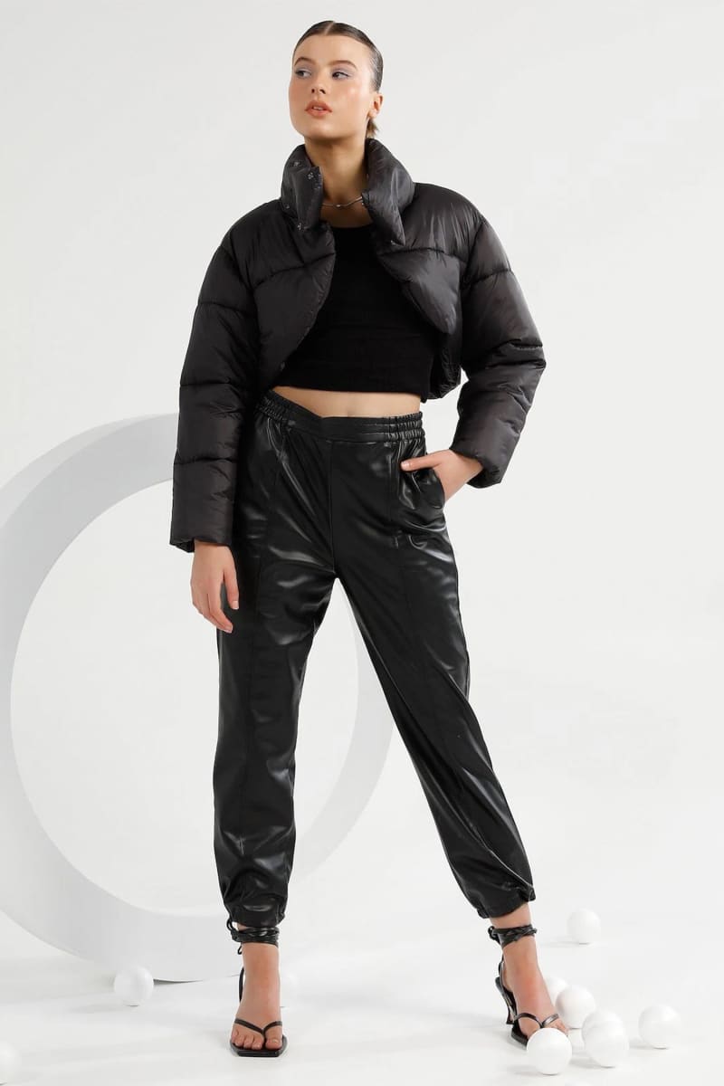 Womens Black Cropped Bolero Puffer Jacket Coats & Jackets