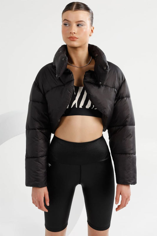 Womens Black Cropped Bolero Puffer Jacket Black / S Coats & Jackets