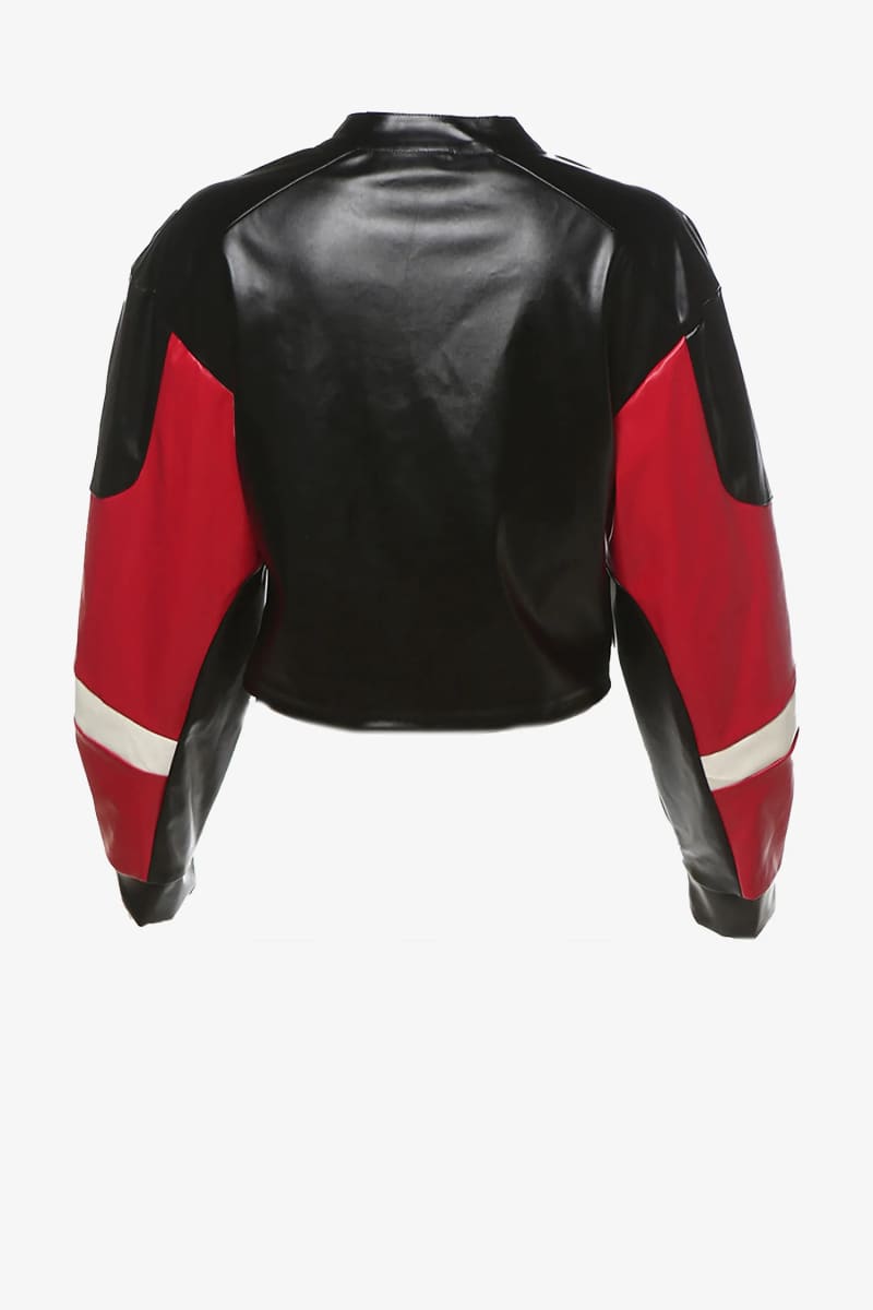 Women’s Black Cropped Racing Leather Jacket