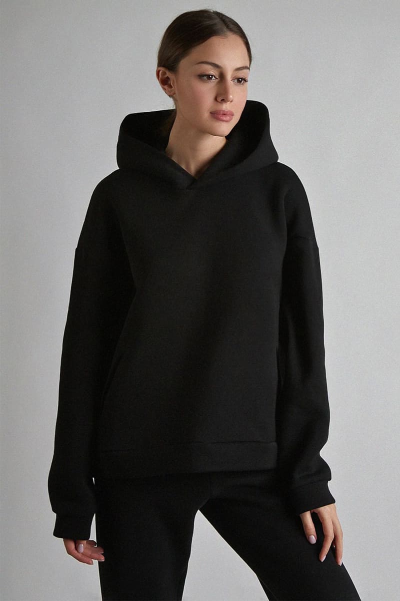 Womens Black Hooded Loungewear Set