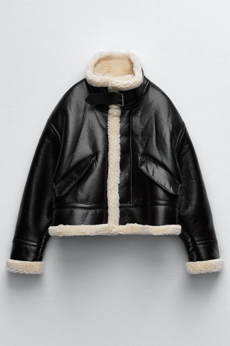 Women's Black Leather Shearling Aviator Jacket