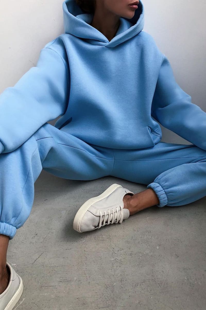 Women’s Blue Hooded Loungewear Set Outfit Sets