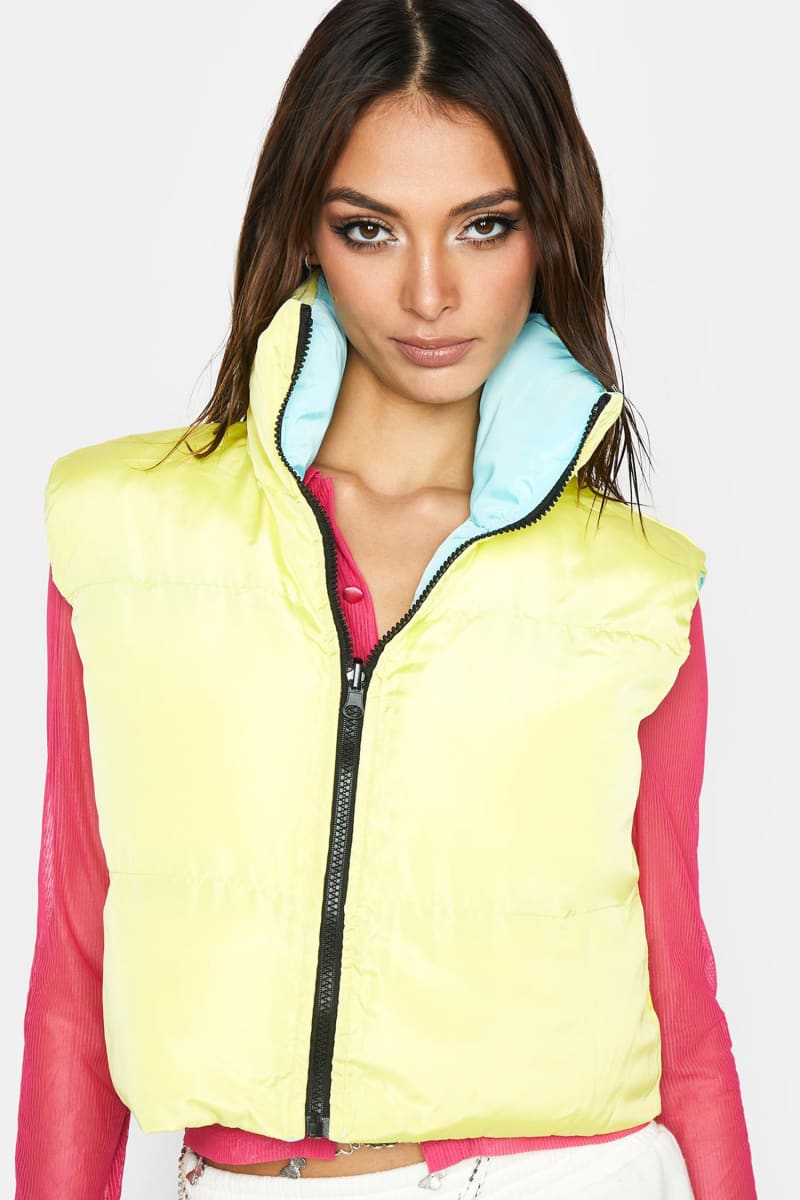 Womens Blue Reversible Cropped Puffer Vest Vests