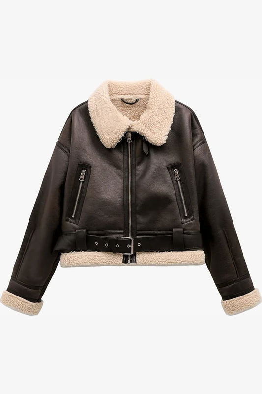 Women’s Brown Shearling Aviator Jacket