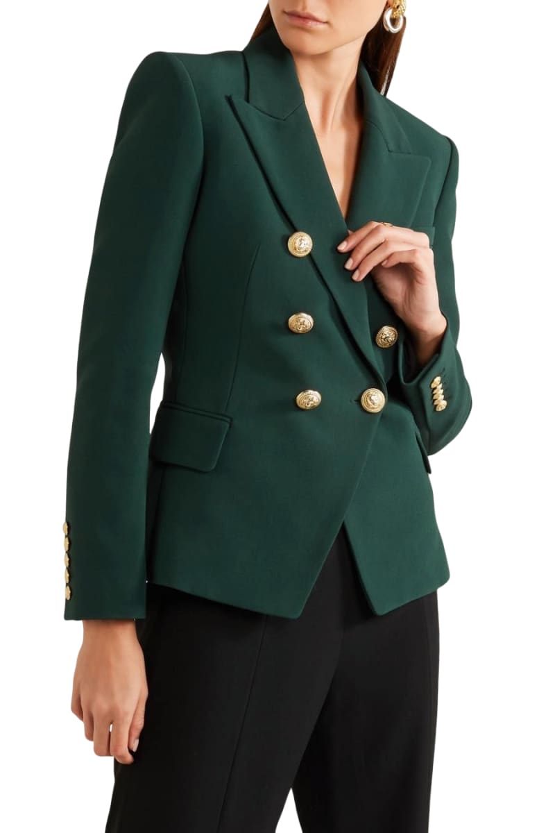 Womens Double Breasted Business Blazer-Dark Green Blazer