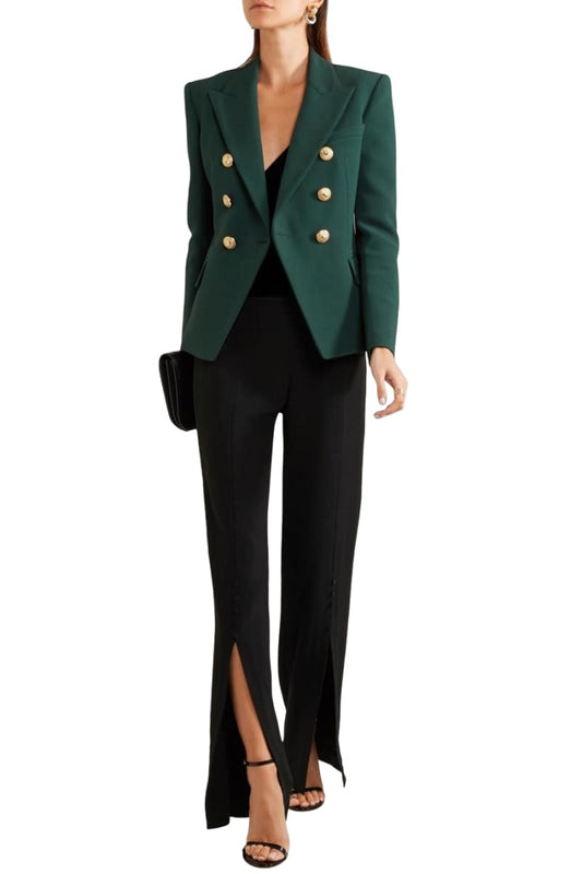 Womens Double Breasted Business Blazer-Dark Green Blazer