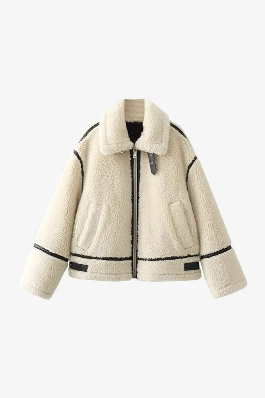 Women’s White Sherpa Fleece Jacket