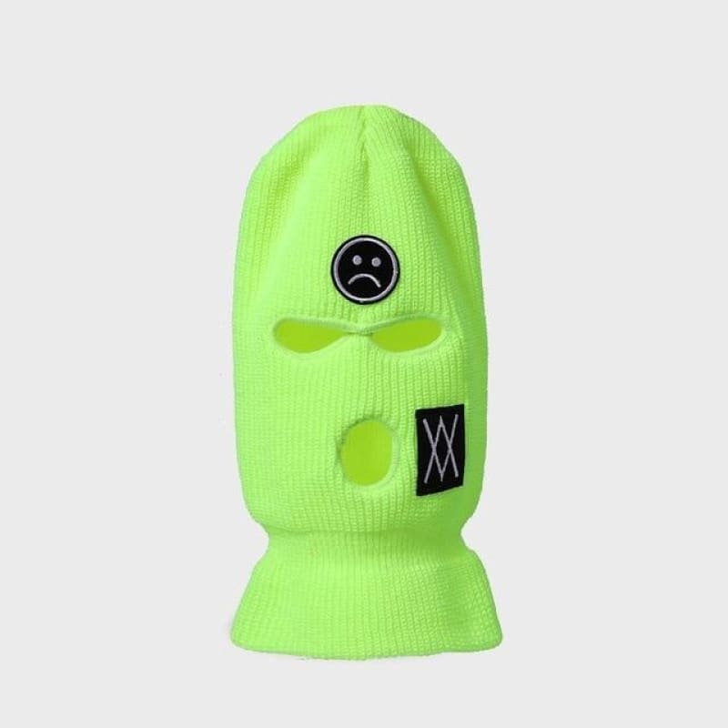 Yellow 3 Holes Balaclava With Sad Face Embroidery