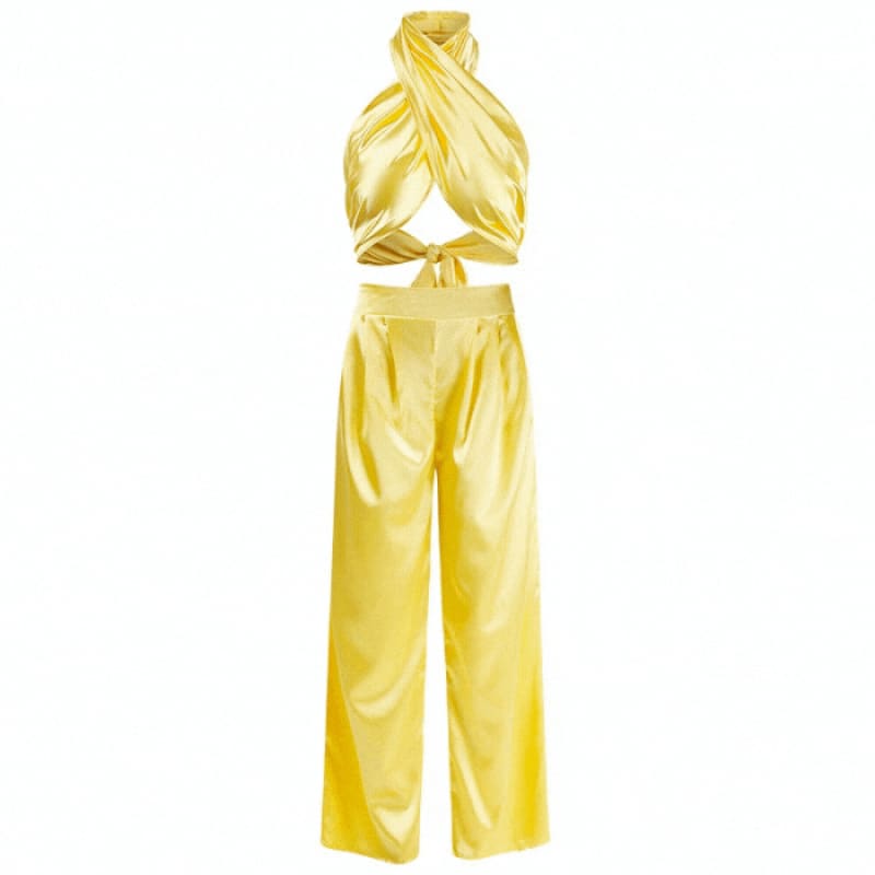 yellow satin matching coordinate set