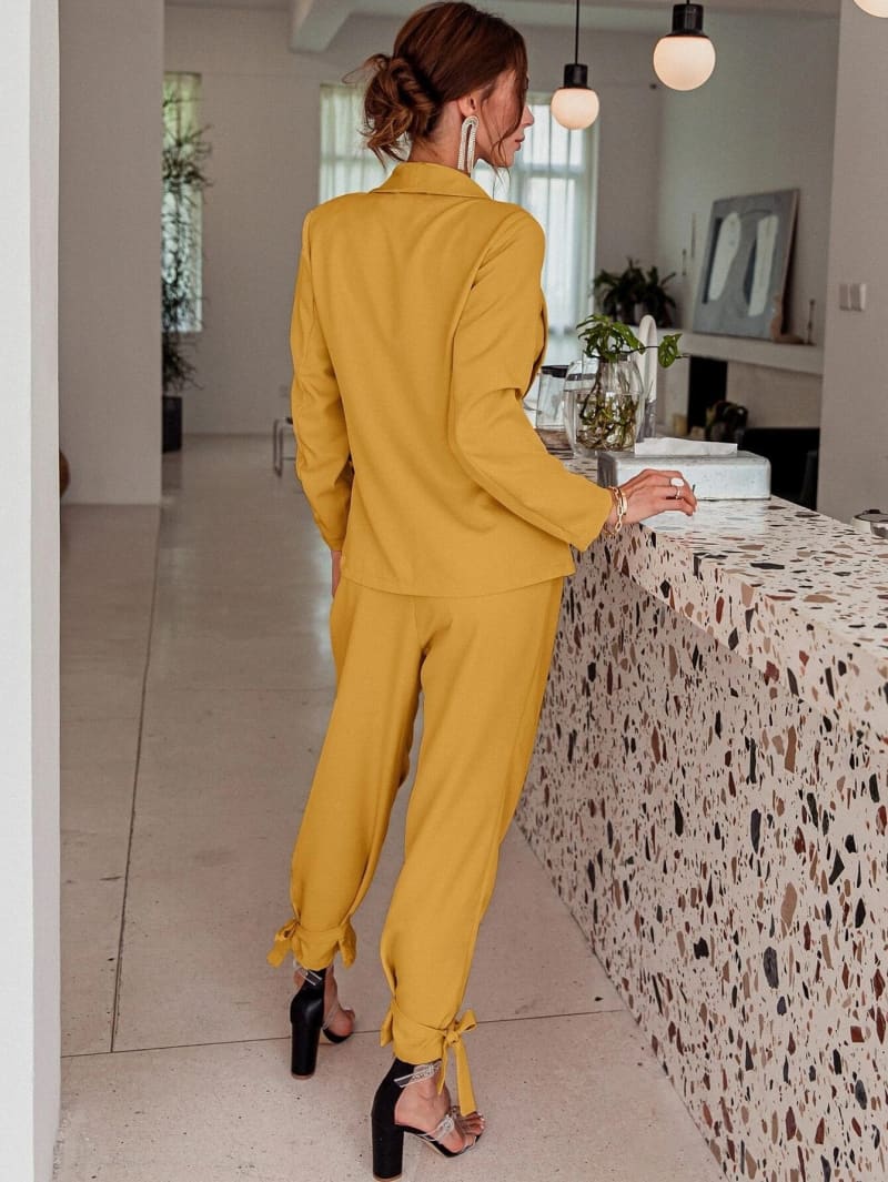 Yellow High Waisted Ankle Tie Pants & Blazer Set Set