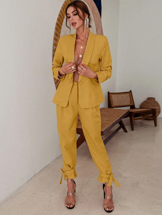 Yellow High Waisted Ankle Tie Pants & Blazer Set Set