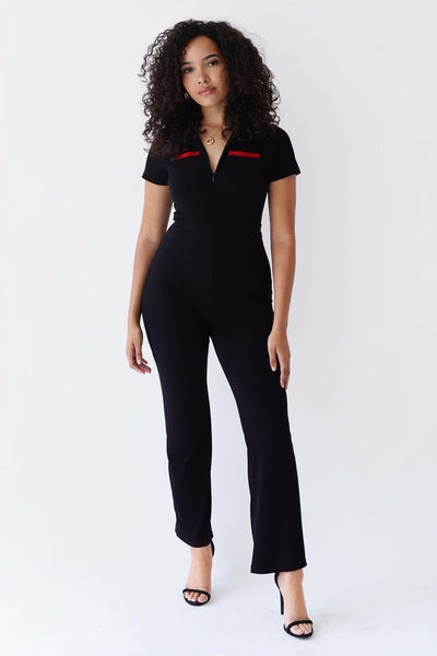 Irhaz Navy Polo Short Sleeve Velvet Jumpsuit