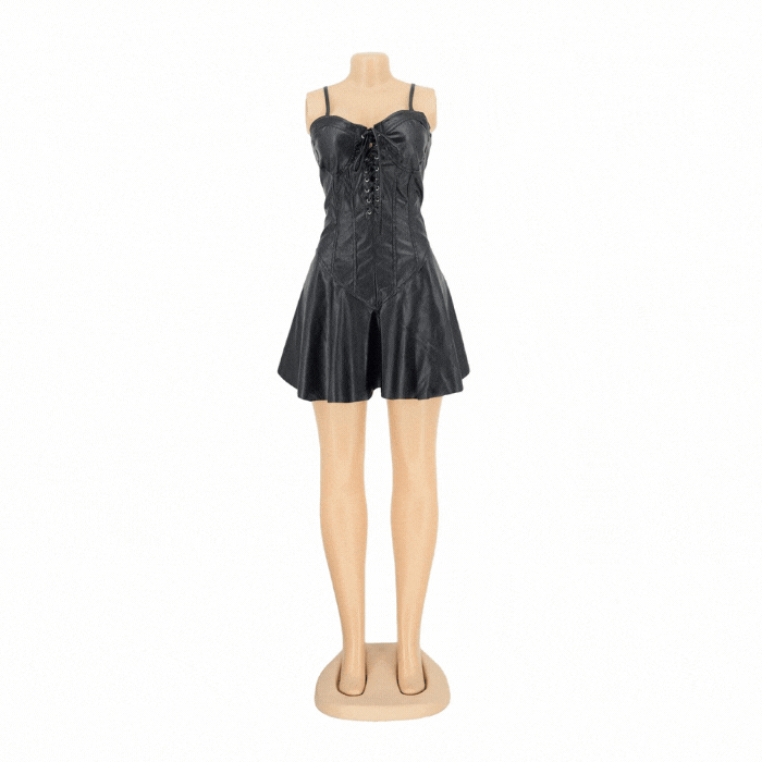 Black Long Sleeve Turtleneck Short Leather Dress – IRHAZ