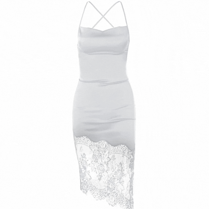 White Satin Slip Midi Dress With Lace | IRHAZ
