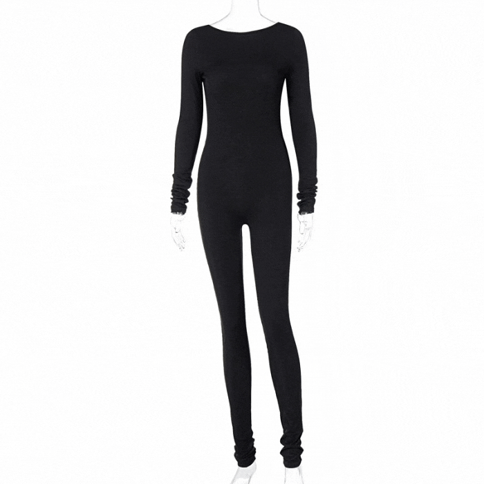 Black Long Sleeve Backless Stacked Jumpsuit – IRHAZ
