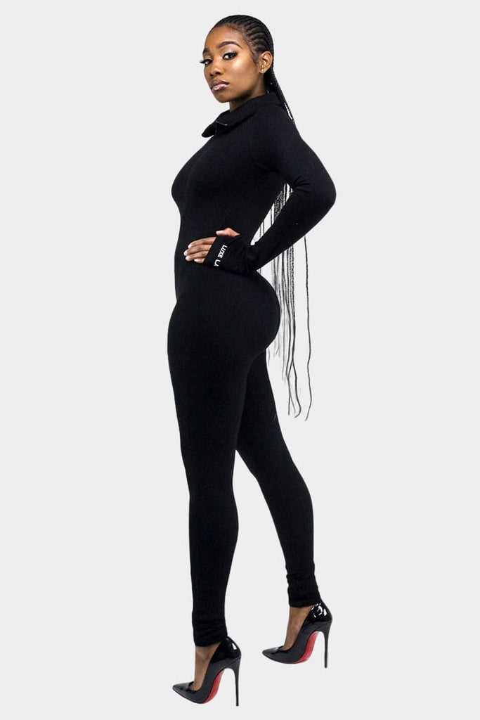Black Long Sleeves Jogger Leather Jumpsuit – IRHAZ