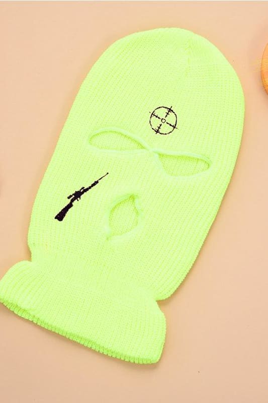 Neon Yellow Rifle Target Embroidery 3 Holes Ski Mask | IRHAZ